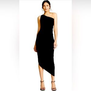 Norma Kamali one shoulder Diana Black Ruched Drape Gown long Dress M holidays